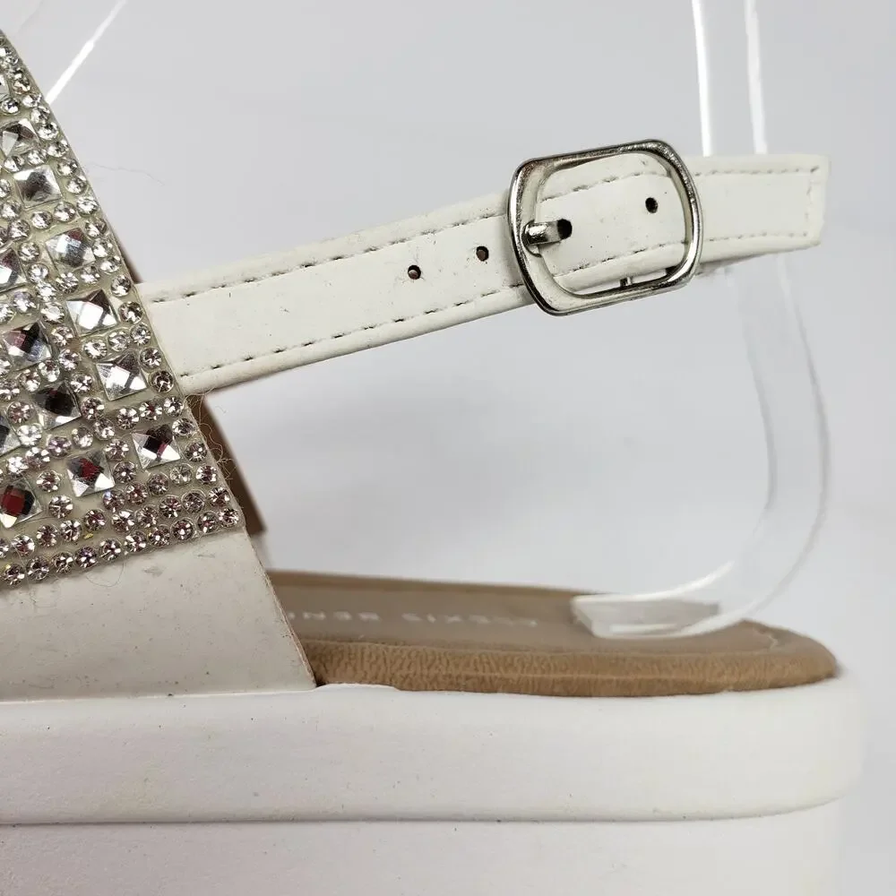 Alexis Bendel Blake Womens Size 9.5 White Bling Rhinestones Wedge Sandals
